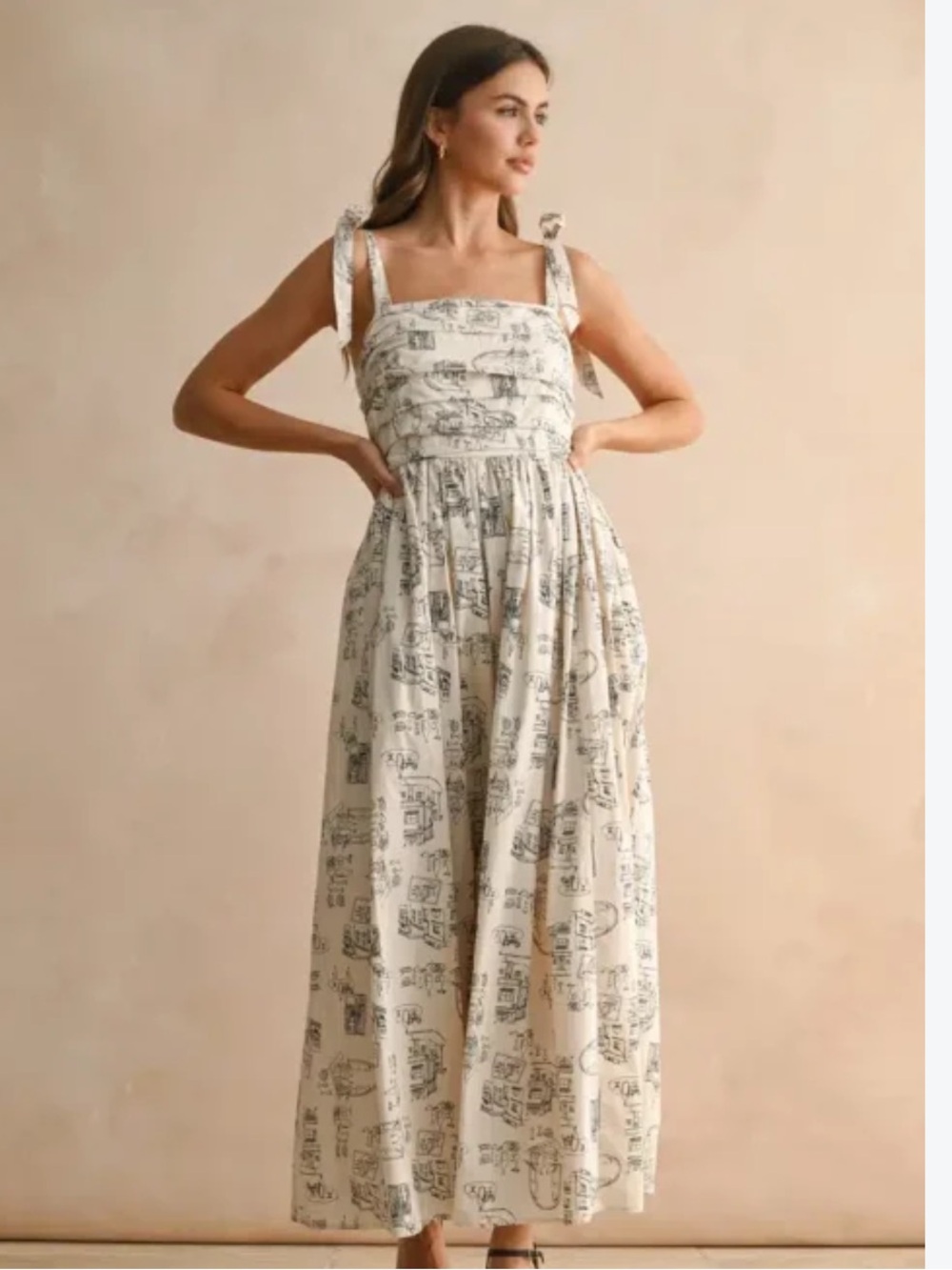 Charming Miou Muse Town Print Midi Dress - Coquette Cottagecore Style